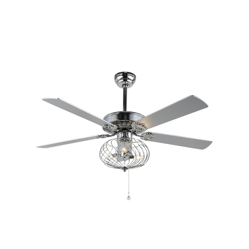 52" Modern Industrial Metal Caged Ceiling Fan with Remote Control and